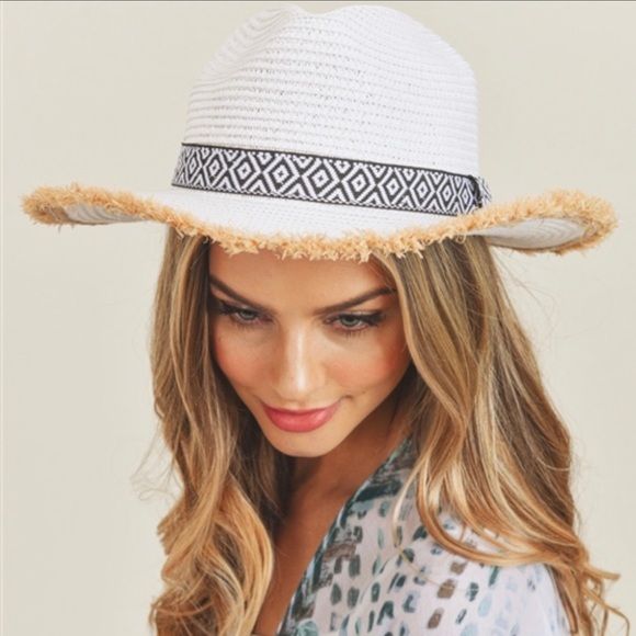 Frayed Trim Aztec Straw Hat - Picture 2 of 5